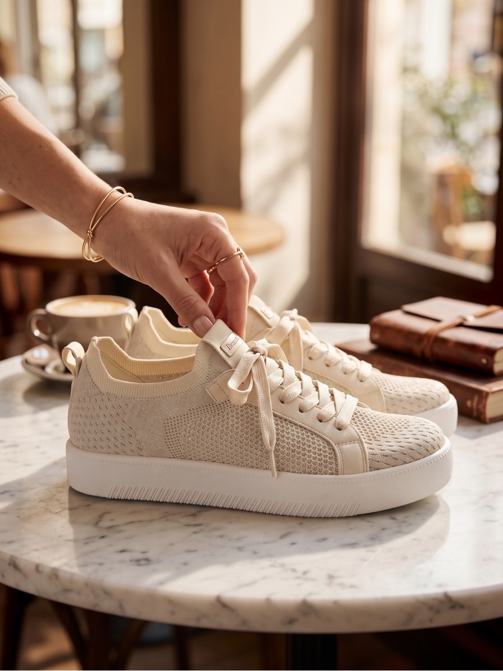MIA Cream Beige Mesh Platform Sneakers Minimalist Comfy Size 7 lightweight